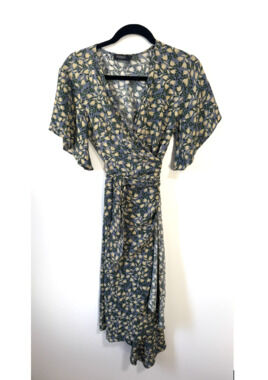 Soaked in Luxury Blue Floral Wrap Midi Dress Size XS